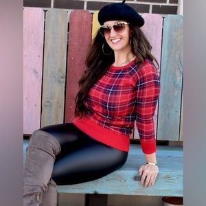 Plaid Sweater Red Merona Holiday Photos Christmas Card Top Fitted Crew Neck XS